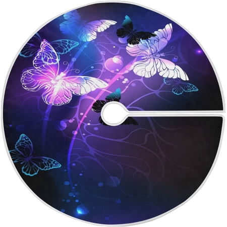ZHANZZK Lack BackgroundGlowing Night Butterflies Xmas Christmas Tree Skirt Stand Mat for Holiday Party Decoration Indoor Outdoor 36 inches