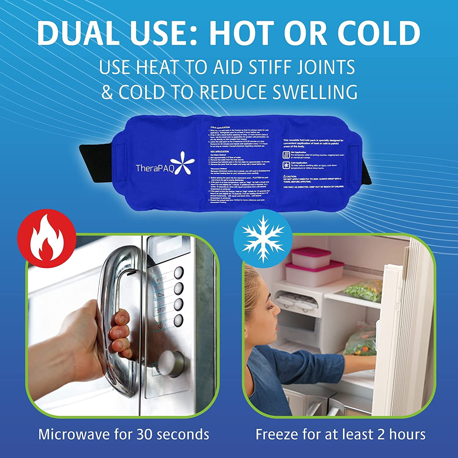 TheraPAQ Ice Packs for Injuries Reusable Version - Adjustable 14 x 6 Inch Hot and Cold Gel