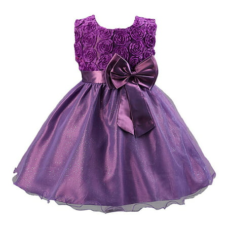 Z by Yoon - Little Girls Purple Satin Rosette Bow Adorned Flower Girl ...