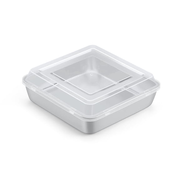 Walchoice 9 x 9 inch Baking Pan with Lid, Stainless Steel Square Cake Pans with Covers, Deep Bakeware for Lasagna Brownie, Silver