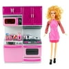 "My Happy Kitchen Dishwasher & Stove Battery Operated Toy Doll Kitchen Playset w/ Toy Doll, Lights, Sounds, Perfect for Use with 11-12"" Tall Dolls"