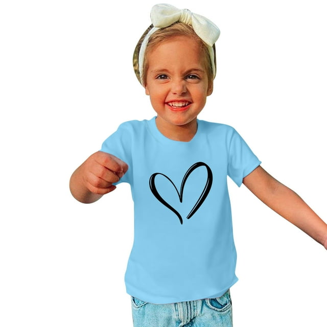 LSLJS T-Shirt à Manches Courtes à Col Rond pour Filles Tee T-Shirt en Coton pour Enfants Mignon T-Shirt Imprimé de la Saint-Valentin Haut à Manches Courtes Cadeaux pour Enfants