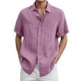 thumbnail image 3 of Cotton Linen Shirts for Men Summer Casual Short Sleeve Lightweight Button Down Collared Dress Shirt Workwear, 3 of 6