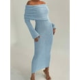 thumbnail image 4 of Women'S Fall Off Shoulder Bodycon Sweater Dress Formal Long Sleeve Elegant Club Party Midi Maxi Dresses Blue L, 4 of 9