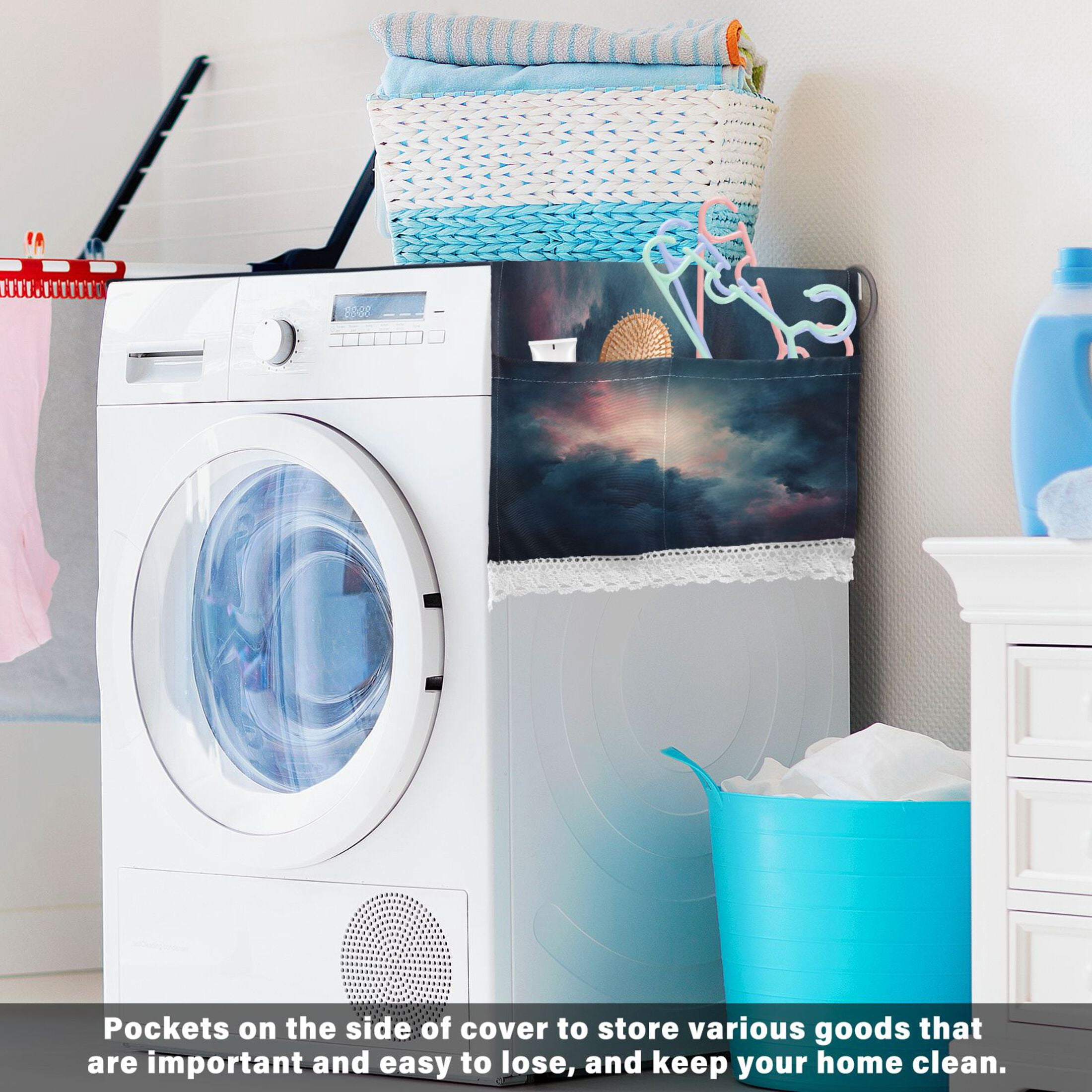 Clouds Dense SkyWasher and Dryer Covers Dust-Proof and Oil Resistant Fridge Cover with 4 Storage Pockets Washing Machine Top Cover for Laundry Kitchen Home 51.2 x 22 In