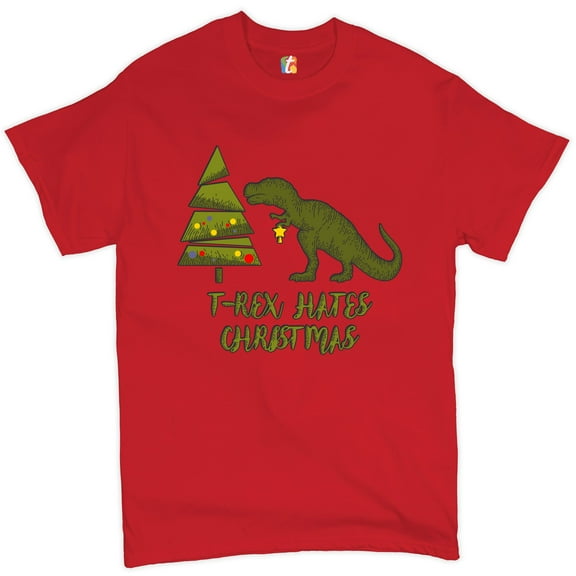 Tee Hunt T-Rex Hates Christmas T-Shirt Funny Dinosaur Xmas Eve Festive Men's Tee
