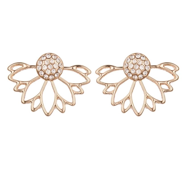 Heliisoer Personality Earrings Sun Flower Double-Sided Diamond Earrings Irregular Mesh
