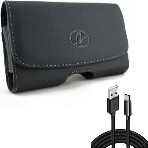 For Galaxy A54 /A53 /A33 5G - 10ft USB Cable w Case Belt Clip, Type-C Charger Cord Power, Leather Swivel Holster for Samsung Galaxy A54 /A53 /A33 5G