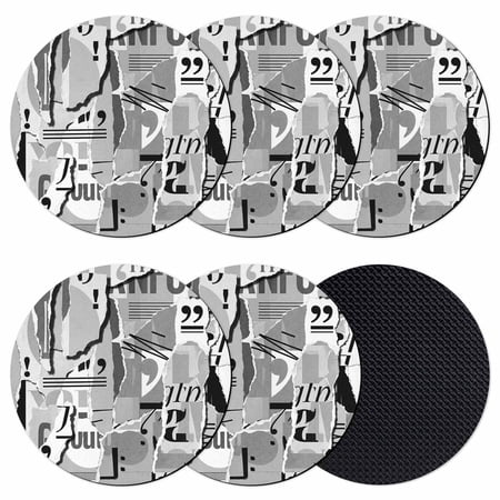 Torn Paper Coasters Set of 6 Absorbent Coasters for Drinks Vintage Abstract Collage Newspaper Art Coaster for Desk Coffee Table Protection Home Decor House Warming Gifts 4