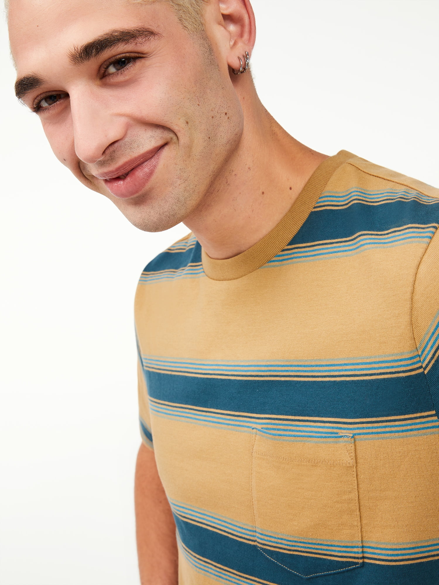 Free Assembly Men's Short Sleeve Striped Pocket T-Shirt
