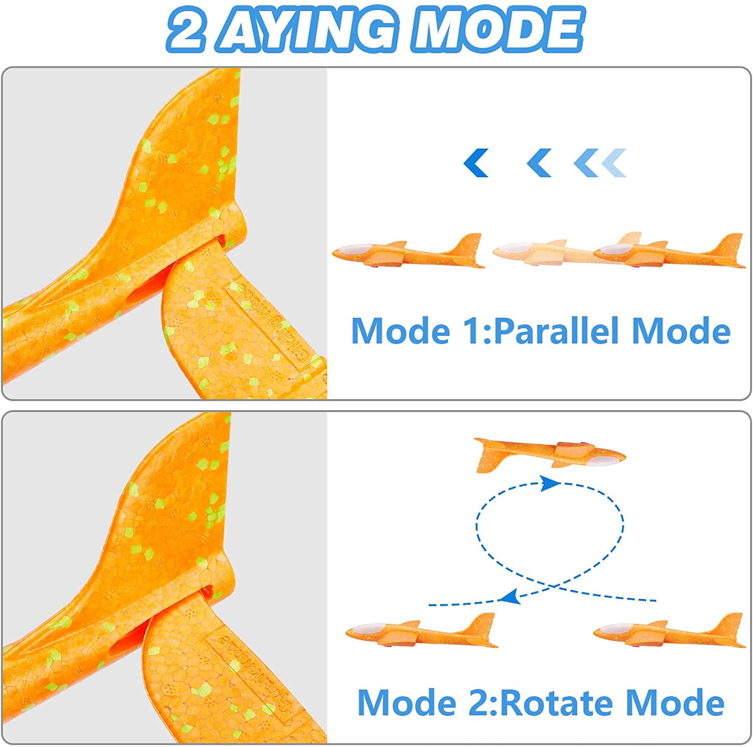 Allaugh 3 Pack Airplane Launcher Toy, 12.6" Foam Glider LED Plane, 2 Flight Mode Catapult Airplane Boy Toys for 4-12 Kids Outdoor Flying Toys Gifts, Red, Orange, Blue