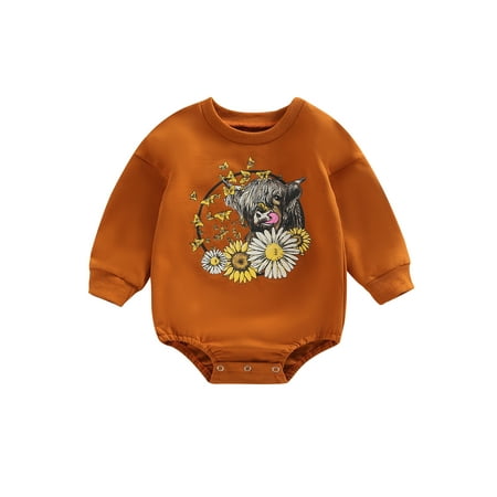 

MissiMae Baby Girls Boys Autumn Romper Long Sleeve O Neck Letter/Cow Head Print Playsuits