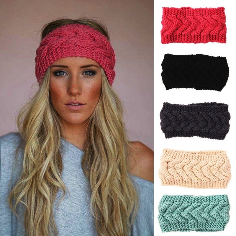 Women Crochet Headband Elastic Woolen Hairband Ear Warmer Winter Headwrap Turban 