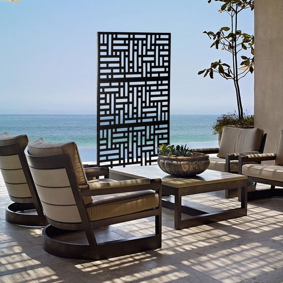 Privacy Screen, 35.4" W x 74.4" H Metal Outdoor Decorative Privacy Screen Outdoor Freestanding Divider with Stand Black for Patio Garden Balcony Backyard