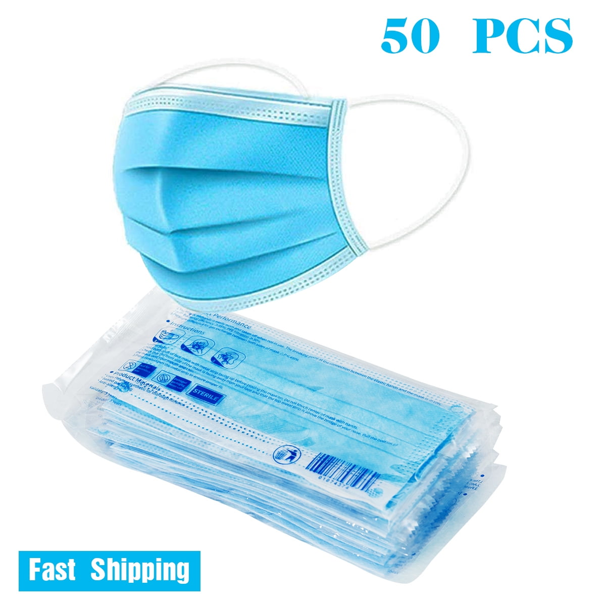 Breathable three Layer 50 pcs - Disposable Anti Dust Blue 