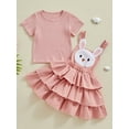 thumbnail image 2 of Suealasg Kids Girls Easter Outfits Clothes 1T 2T 3T 4T 5T 6T Little Girls Short Sleeve T-shirt with Bunny Layered Overall Dress 2Pcs Summer Clothing, 2 of 8