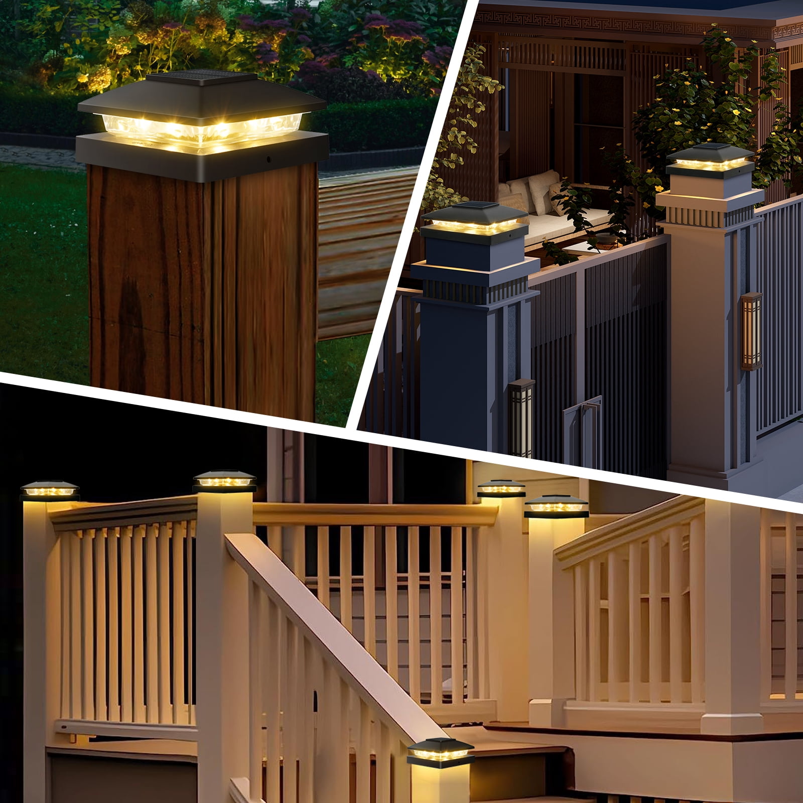 Ninonly 6 Pack Solar Post Cap Lights Outdoor, Waterproof LED Solar Fence Post Lights for 4x4 Wood/Vinyl Posts, Black Solar Powered Deck Post Lights for Garden Patio Fence Porch Deck Decor