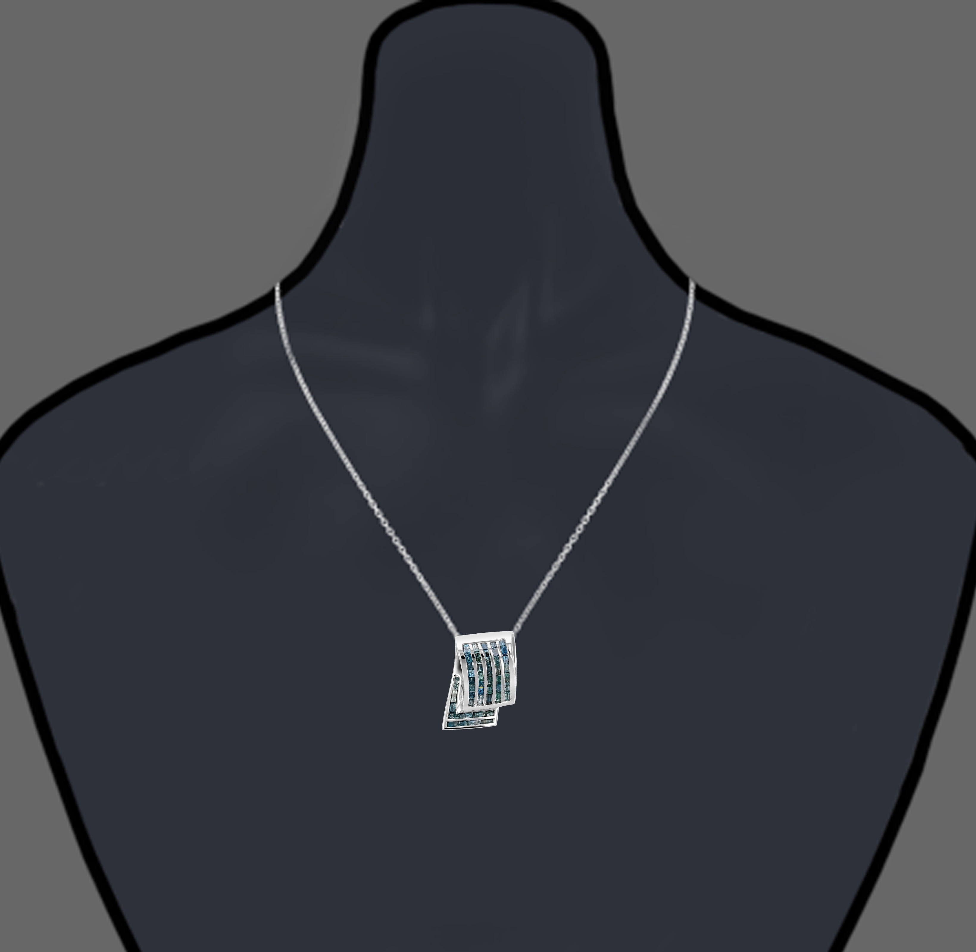 Vir Jewels 2.30 CTTW Blue Diamond Pendant Necklace for Women 14K White Gold Fashion 2/3 Inch
