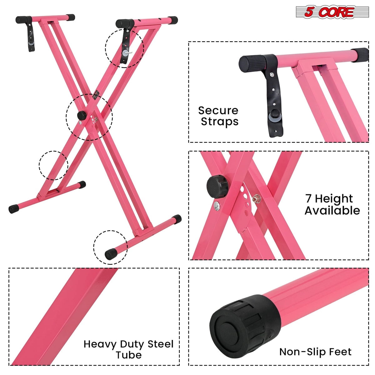5 Core Keyboard Stand Dual X Shape Adjustable Foldable Portable Key Board DJ Controller Stands
