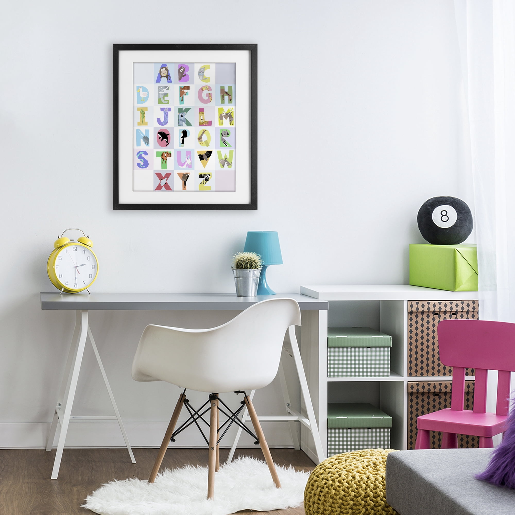 Stupell Industries Animal Alphabet in Light Grey Black Framed Print Under Glass, design by Carla Daly