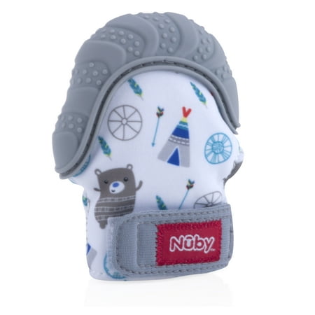 Nuby Teething Mitten with Hygienic Travel Bag, Gray