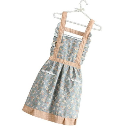 

Ruffle Flower Print Kitchen Cooking Baking Cleaning Apron With Pocket Multicolor