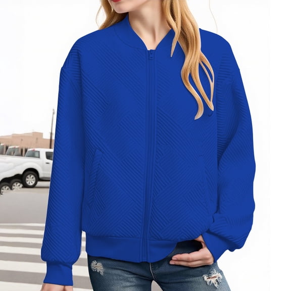 XXWXYD Girls Autumn Lightweight Jacket Textured Zipper Coat Stand Collar Windbreaker Outerwear for Teens Fall Fashion
