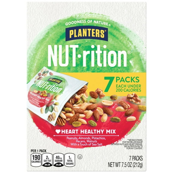 PLANTERS NUT-RITION Heart Healthy Nut Mix, Shelf Stable, Plant Based Protein, 1 oz Plastic Package (7 Count)