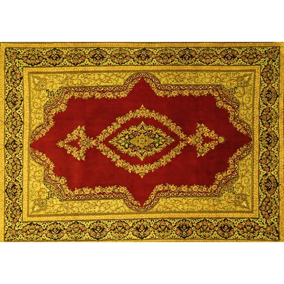 Ahgly Company Machine Washable Indoor Rectangle Persian Yellow Traditional Area Rugs, 5' x 7'