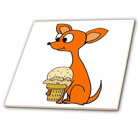 Dog Eating Ice Cream 3dRose Funny Cute Red Chihuahua Dog eating Ice Cream Cone Cartoon - Ceramic Tile, 4-inch ()