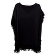 thumbnail image 6 of BKQCNKM Cover Up for Beach,swim Suits for Women 2024,women's Solid Round Neck Chiffon Tassel Large Loose Beach Cover Chiffon Plus Size Swimsuit for Women,swim Cover Up for Women Black One Size, 6 of 6
