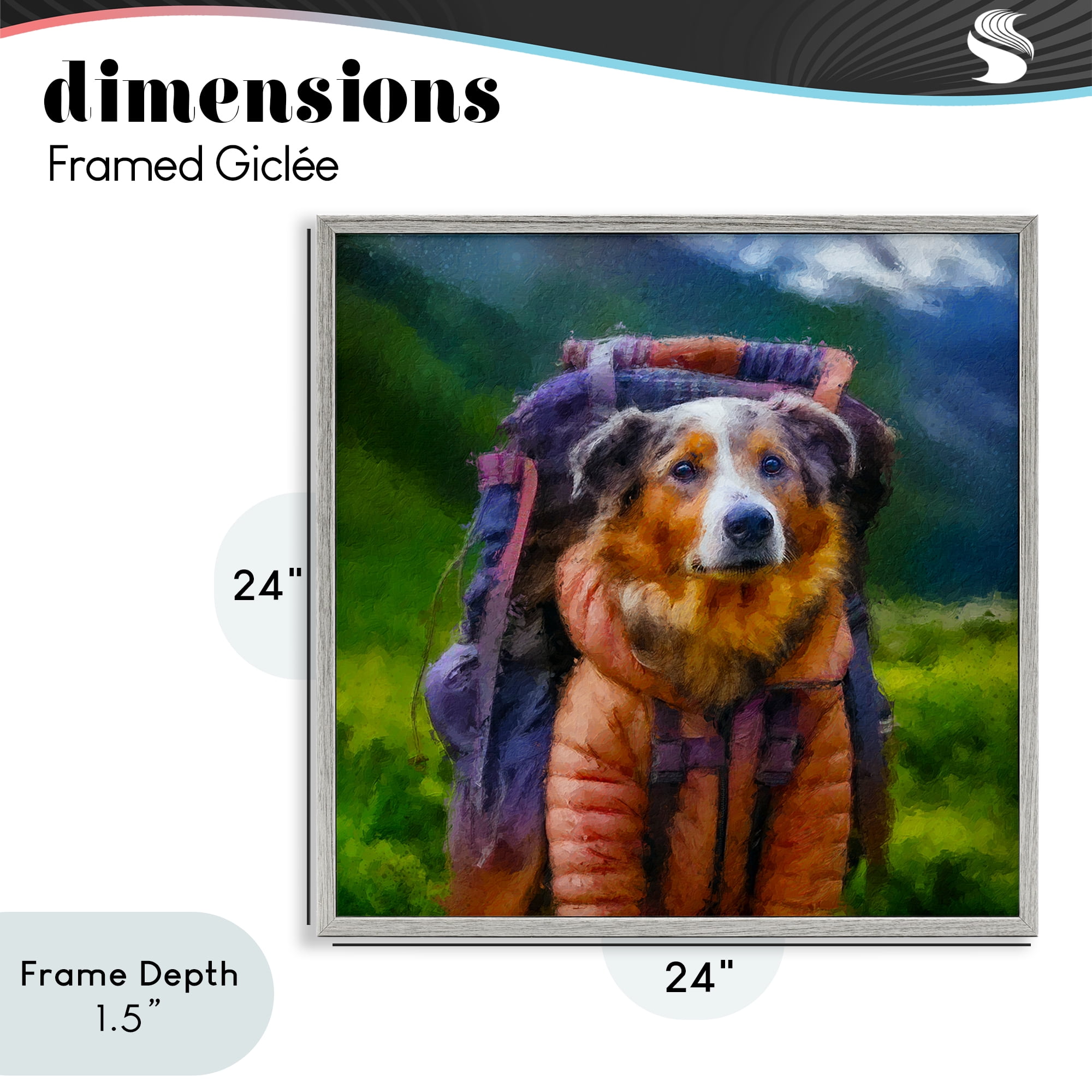 Stupell Industries Backpacking Hiker Dog Gray Framed Giclee Art, design by Sean Parnell