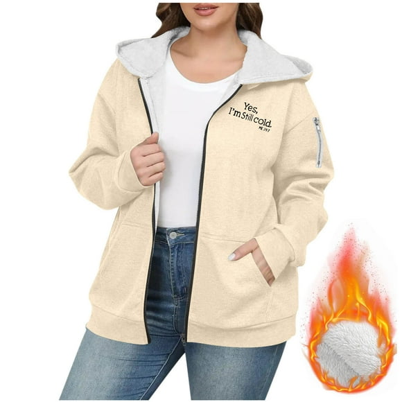 Mevxay Women Winter Zip Up Hoodie Plus Size Fleece Sherpa Lined Sweatshirt Jacket Outdoor Casual Warm Comfy Thermal Outerwear Khaki 4XL