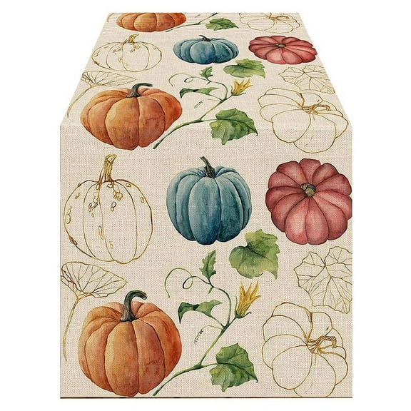 Fall Eucalyptus Leaves Pumpkins Table Runner, Autumn Thanksgiving Kitchen Dining Table Decoration for Indoor B