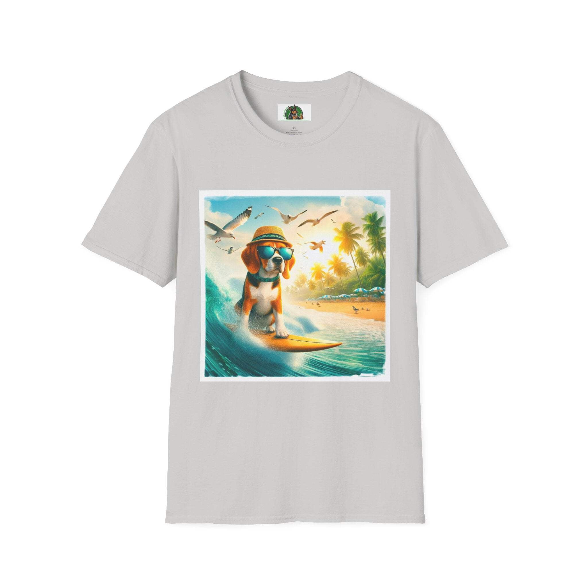 Beagle Surfing Wearing Hat And Shades