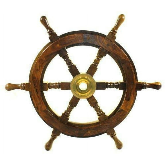 18" Ship Wheel Wooden: Pirate Boat Nautical Fishing by India Overseas Trading Corp.