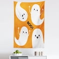 thumbnail image 1 of Ghost Tapestry, Flying Ghost Characters with Smiling Sad Faces on Orange, Fabric Wall Hanging Decor for Bedroom Living Room Dorm, 5 Sizes, Orange Black and White, by Ambesonne, 1 of 1