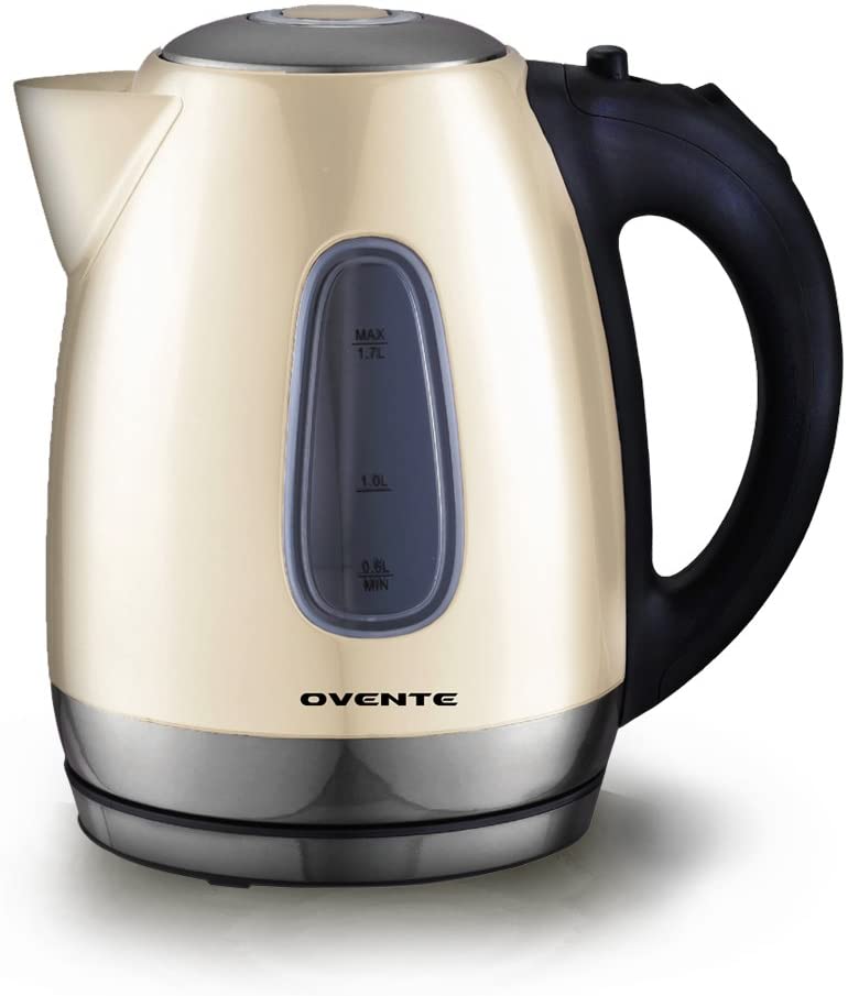 Ovente Electric Hot Water Kettle 1.7 Liter Stainless Steel with LED