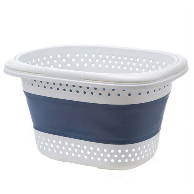 Rbaofujie Storage Bins with Lids Laundry Basket, Plastic Foldable Up Laundry Hamper,Portable Washing Tub with Handle, Space Saving Storage Container Blanket Storage for Living Room