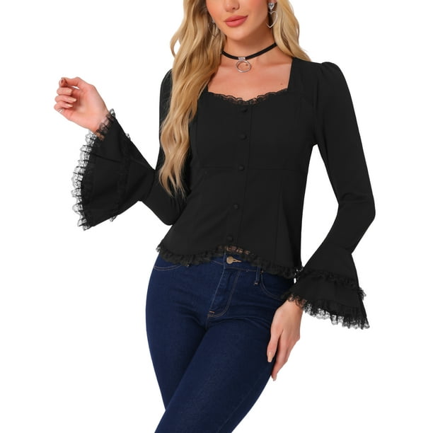 Tops de manga acampanada de encaje para mujeres INSPIRE CHIC