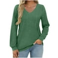 thumbnail image 2 of EchfiProm Womens Long Sleeve T-Shirts Army Green Solid Tops Fall V-Neck Loose Pullover for Women, 2 of 6