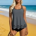 thumbnail image 4 of Sakmal Womens Tankini Btahing Suits Full Coverage Tummy Control Swimwear Solid Tropical Gray Womens Bathing Suits XXL, 4 of 9