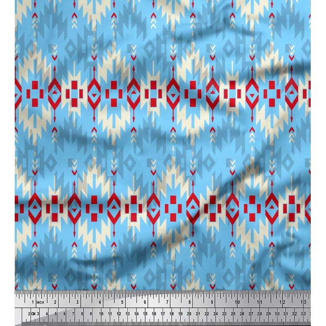 Soimoi Rayon Fabric Aztec Geometric Printed Fabric 1 Yard 42 Inch Wide