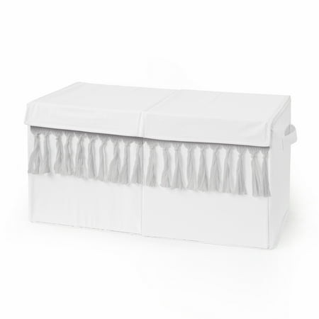 UPC: 0846480091189 | Boho Fringe White and Grey Storage Fabric Toy Box by Sweet Jojo Designs