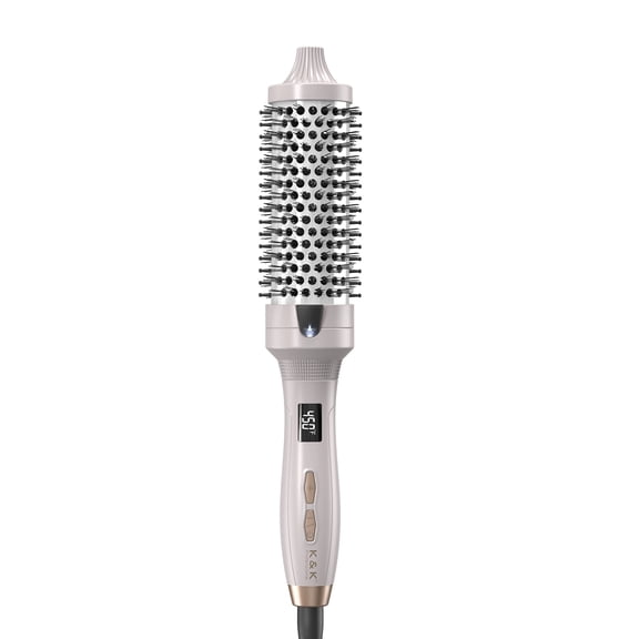 K&K Professional 1.7 Inch Ceramic Heated Hair Straightening Brush, Ionic, Silver