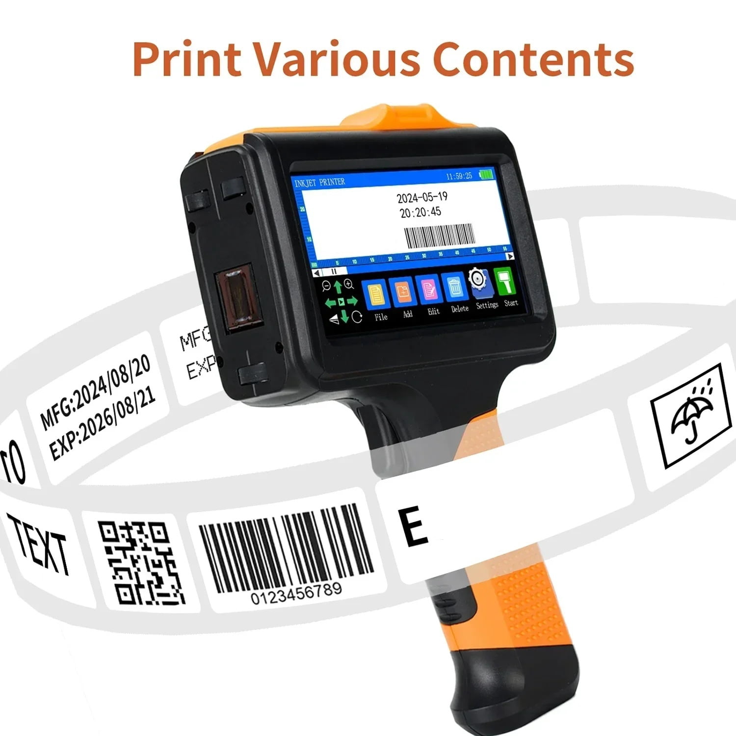 E19 12.7mm Multi-Languages Printer Logo Date Label Printer Handheld Thermal Inkjet Coder ,Fast-Drying Ink with Crisp Output