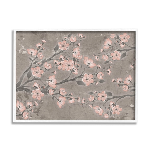 Stupell Industries Cherry Blossom Pattern Composition Graphic Art White Framed Art Print Wall Art, Design by Diane Stimson