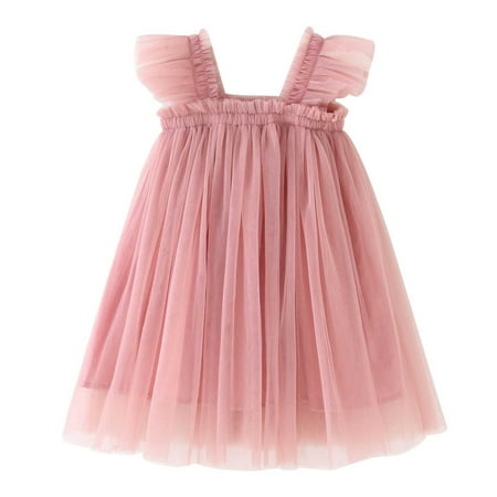 

Summer Savings Clearance! PEZHADA Dresses for Baby Girls Toddler Kids Cute Summer Mesh Solid Color Flying Sleeve Suspenders Dress Skirt Pink