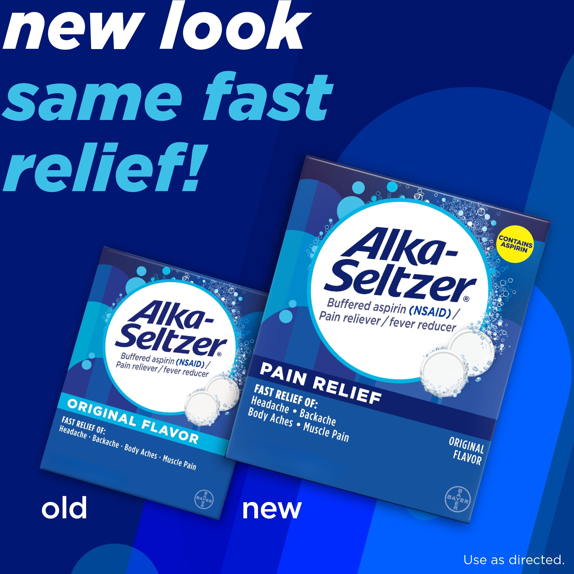 (2 pack) Alka-Seltzer Pain Relief, Aspirin Effervescent Tablets for Fast Pain Relief, Package May Vary 24 Ct