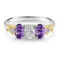 thumbnail image 2 of Gem Stone King 925 Silver and 10K Yellow Gold Lab Grown Diamond and Purple Amethyst Engagement Ring for Women | 1.32 Cttw | Oval 6X4MM | Gemstone April Birthstone | Size 7, 2 of 4